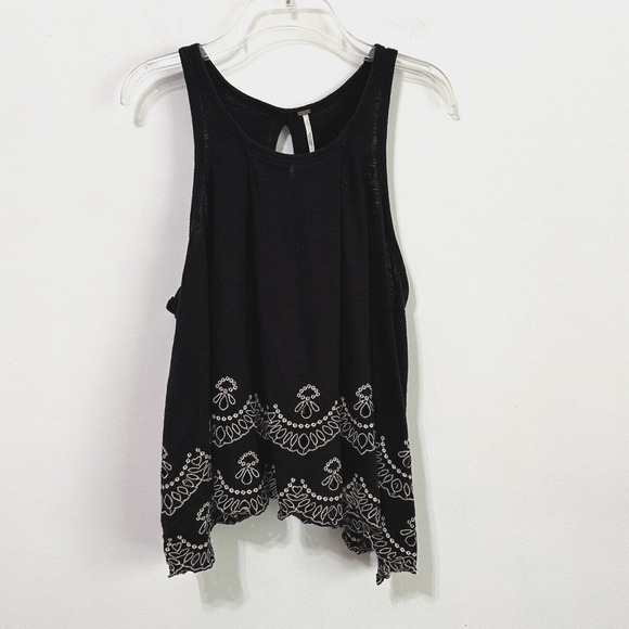 Free People Toosaloosa Slub Attina Tank Black Eyelet Sleeveless Top S Boho Party - Picture 1 of 10